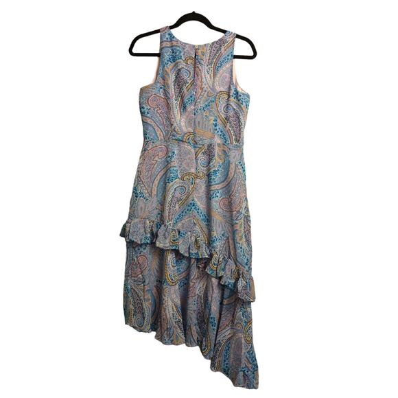 Sam Edelman Asymmetrical Paisley Ruffle Midi Dress 8 New - Picture 5 of 14